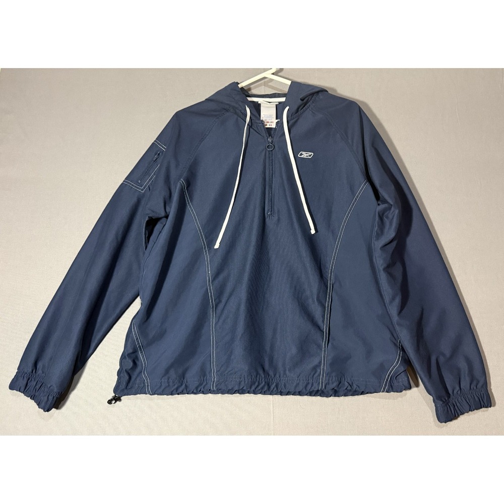 Reebok Rbk Men's Track Jacket XL Navy Blue Quarter Zip Pockets Logo Vintage Y2K